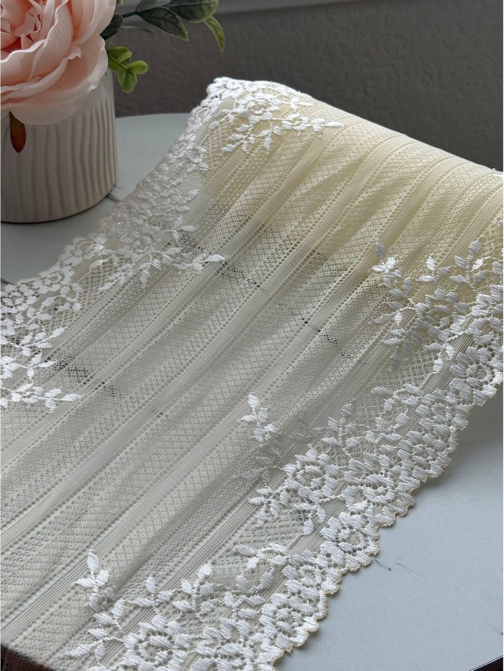 3Yds Stretch 8.7" Two Tone Peach Cream Embossed Wide Stretch Lace Wholesale